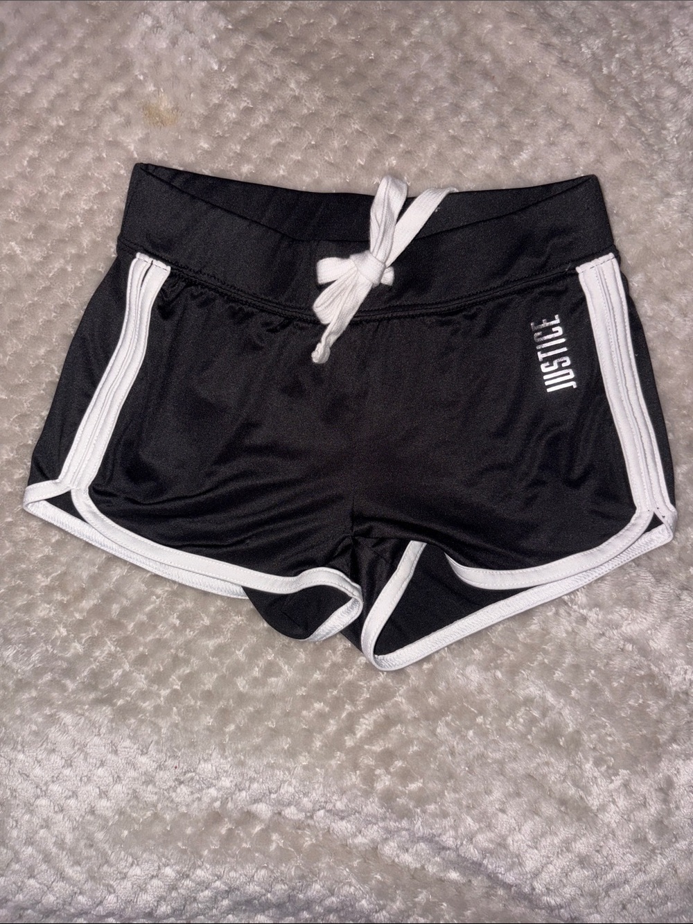 Justice Black Athletic Dolphin Shorts with White Trim and Drawstring